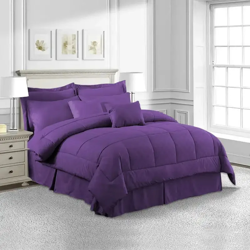 10-Piece Purple Comforter Set, Luruxy Soft Bed in a Bag Cal  Size For Adults