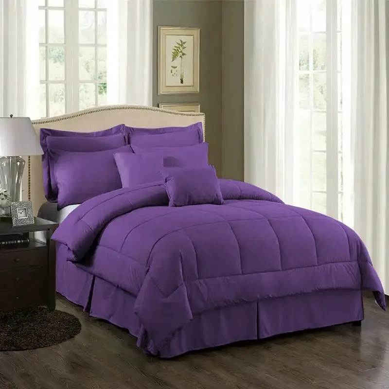 10-Piece Purple Comforter Set, Luruxy Soft Bed in a Bag Cal  Size For Adults