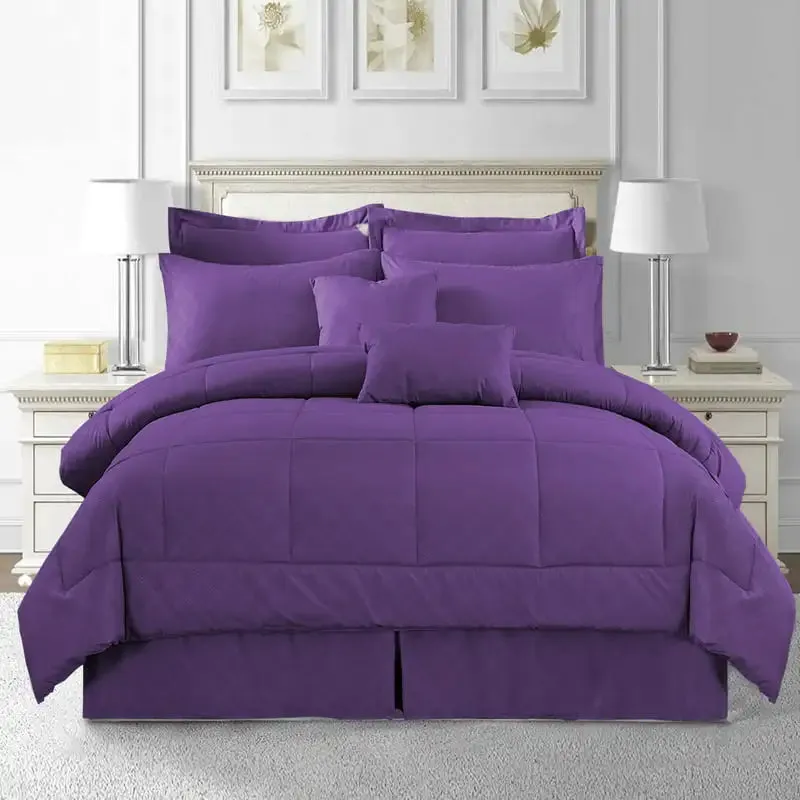 10-Piece Purple Comforter Set, Luruxy Soft Bed in a Bag Cal  Size For Adults