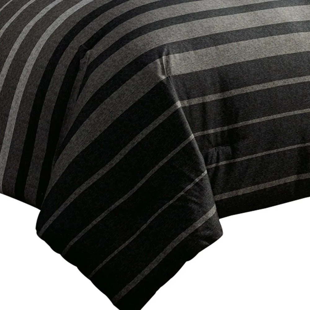 10 Piece Queen Polyester Comforter Set with Striped Details, Black and Gray By Casagear Home