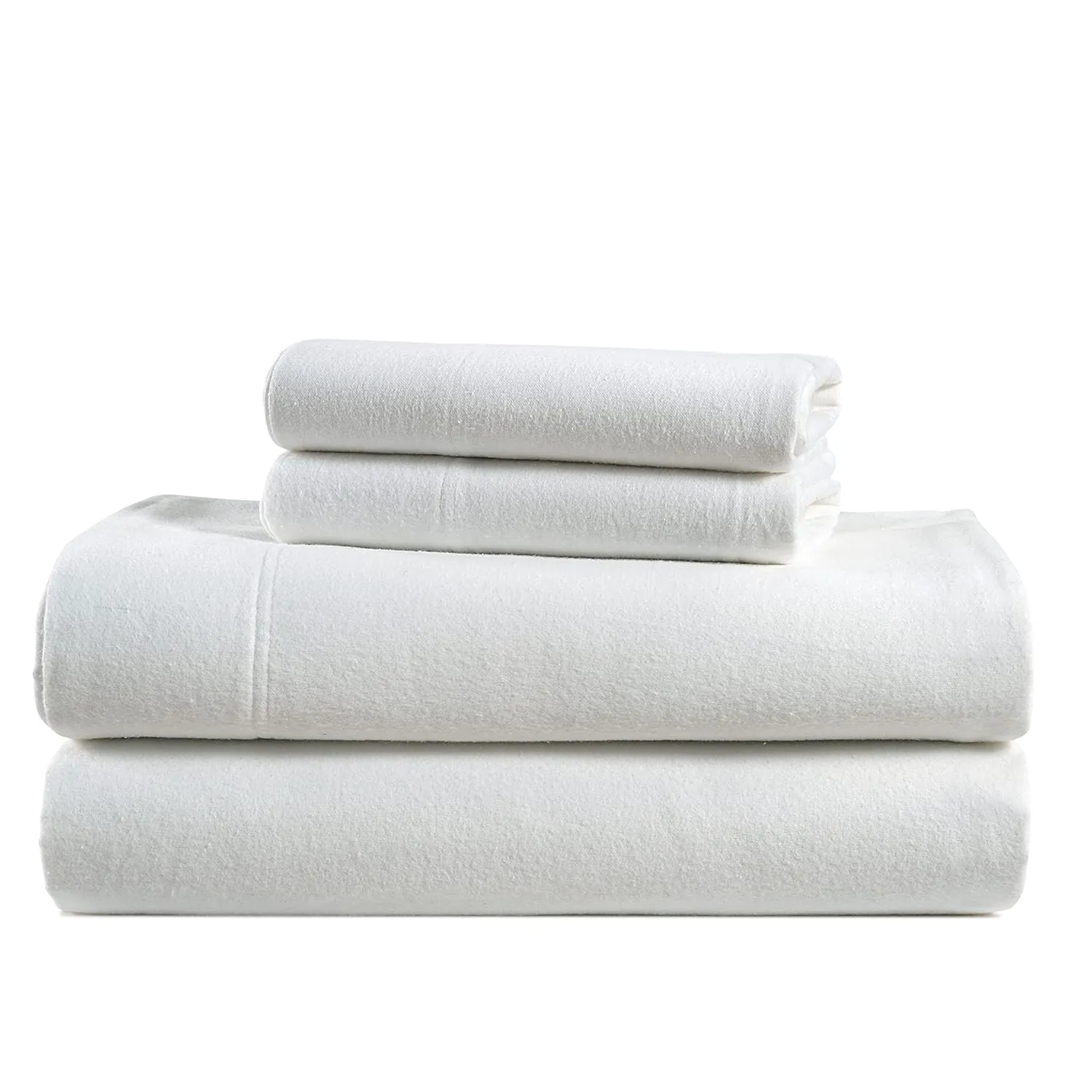 100% Cotton Flannel Sheets Set - White Flannel Sheets Full, 4-Piece Bed Sheets