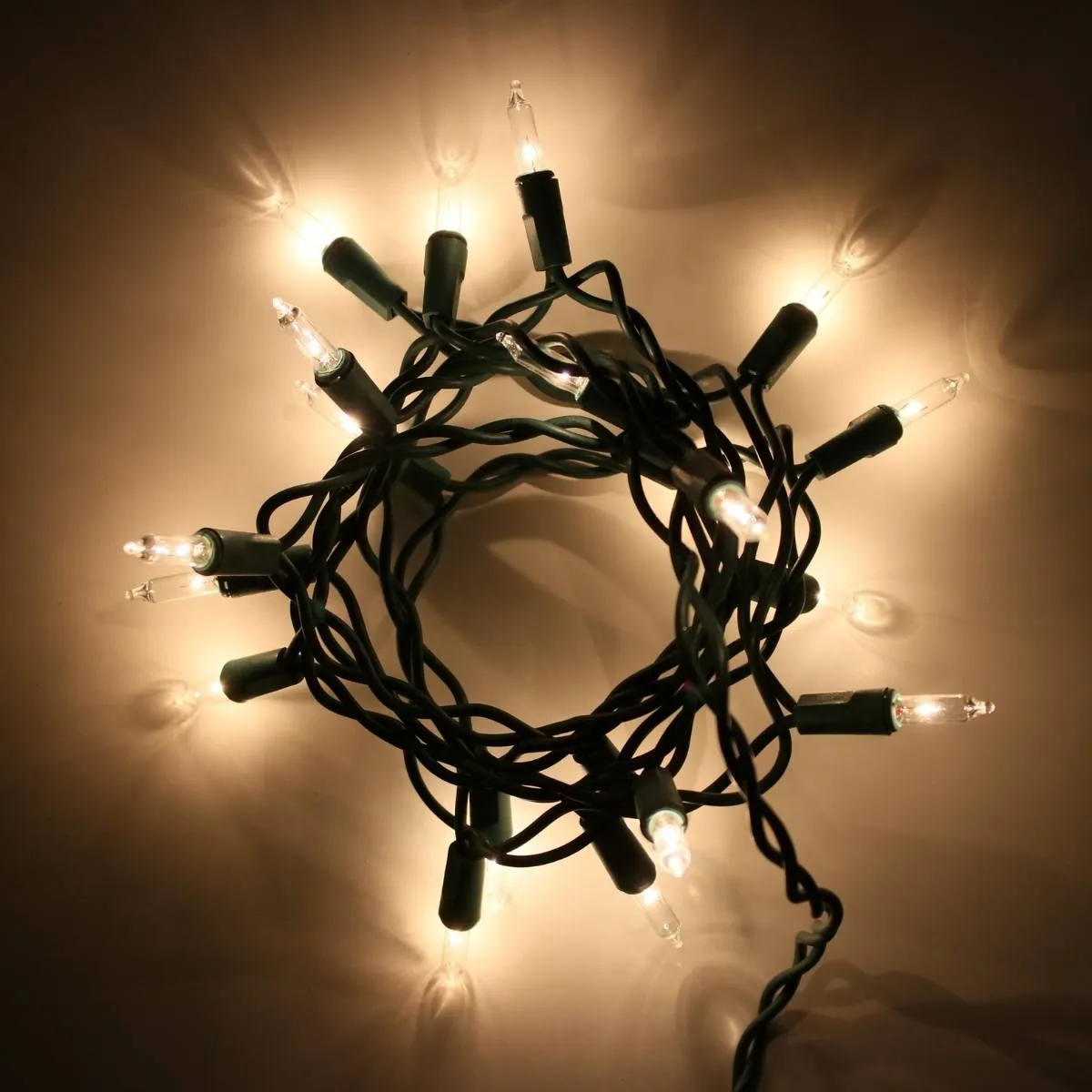 15-bulb Clear Glass Craft Lights, Green Wire