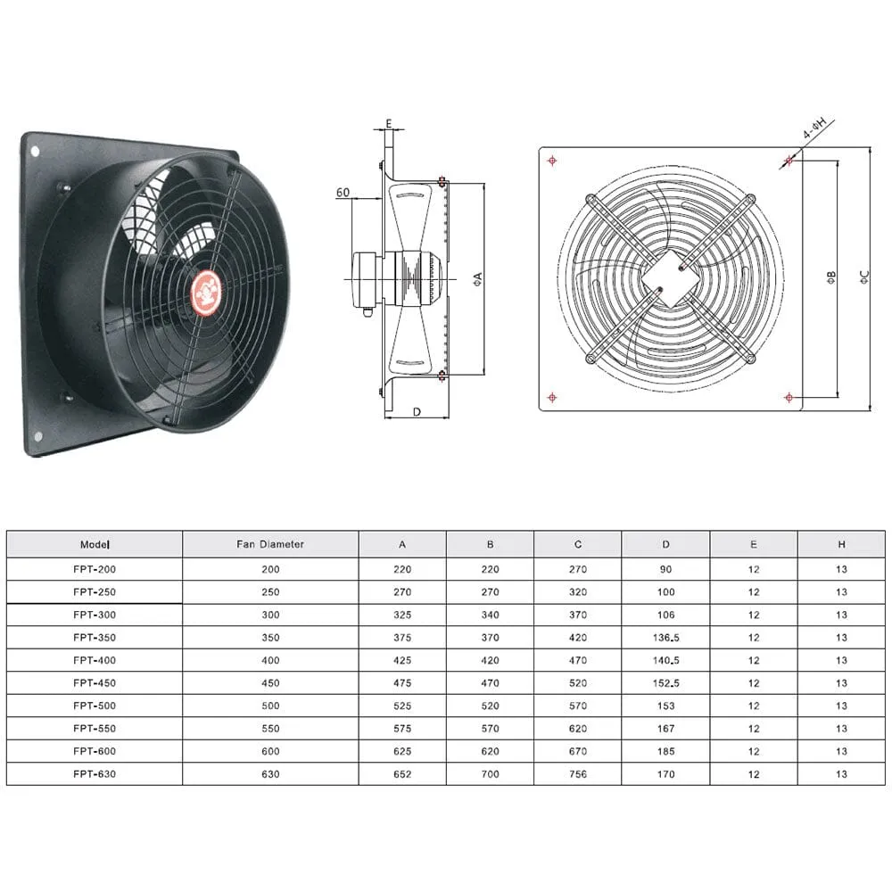 200mm Exhaustor Fan Ventilation Wall-Mounted Axial Fan