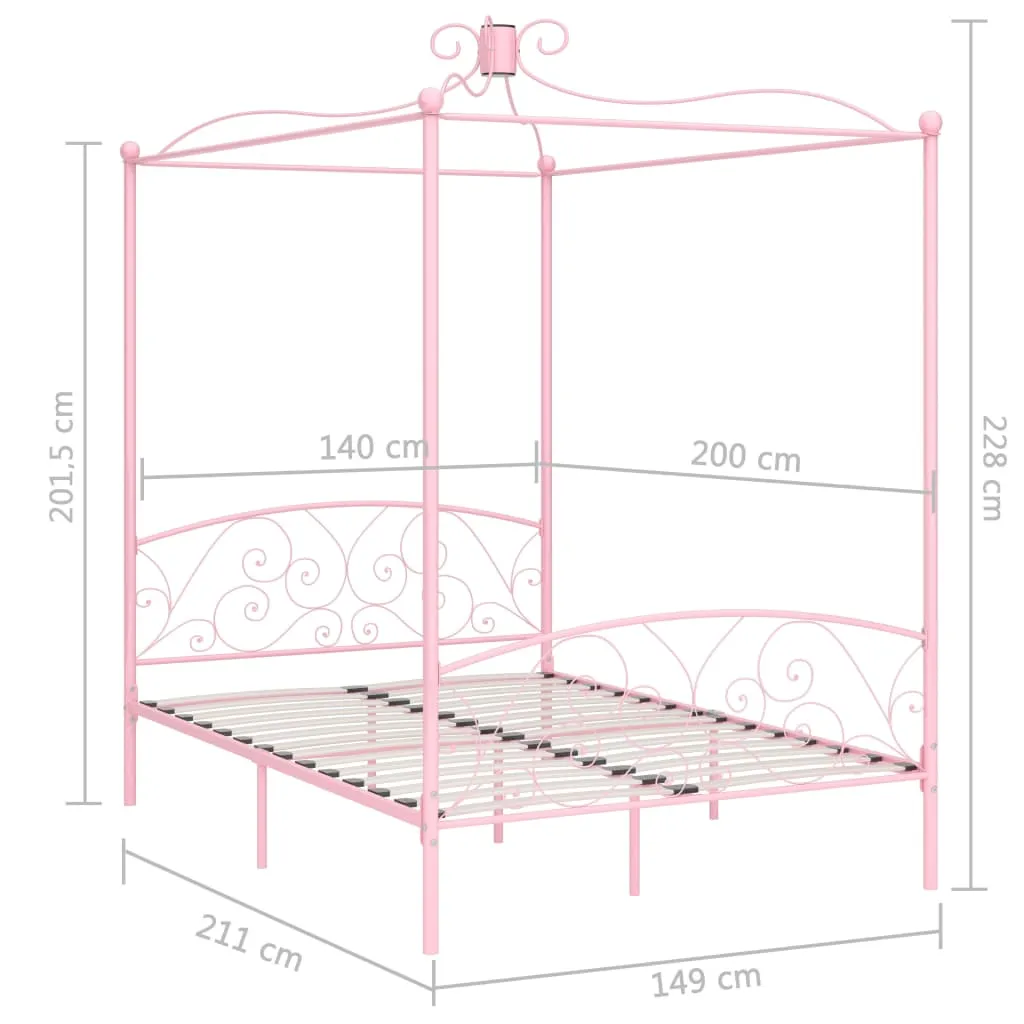 284489 vidaXL Canopy Bed Frame without Mattress Pink Metal 140x200 cm