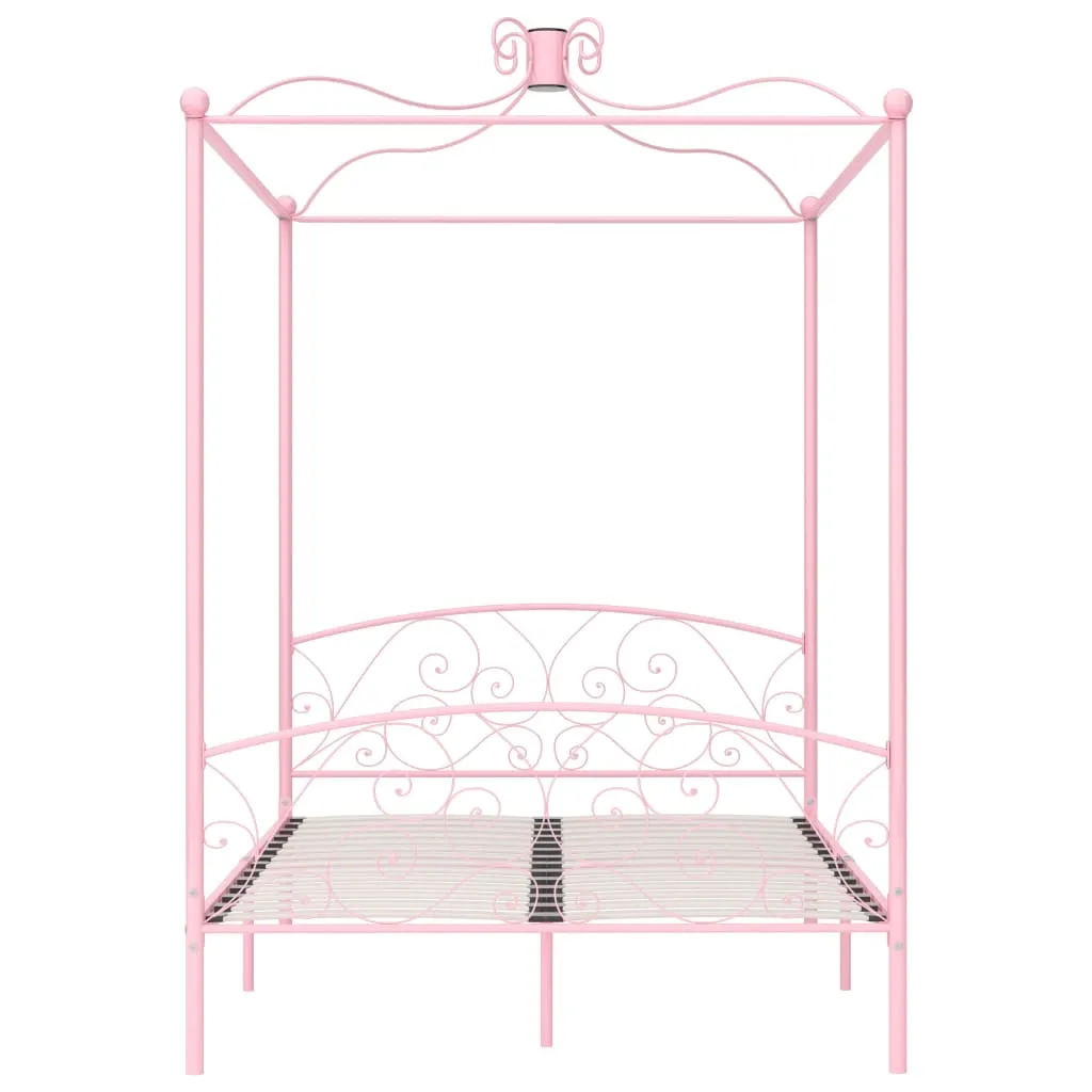 284489 vidaXL Canopy Bed Frame without Mattress Pink Metal 140x200 cm