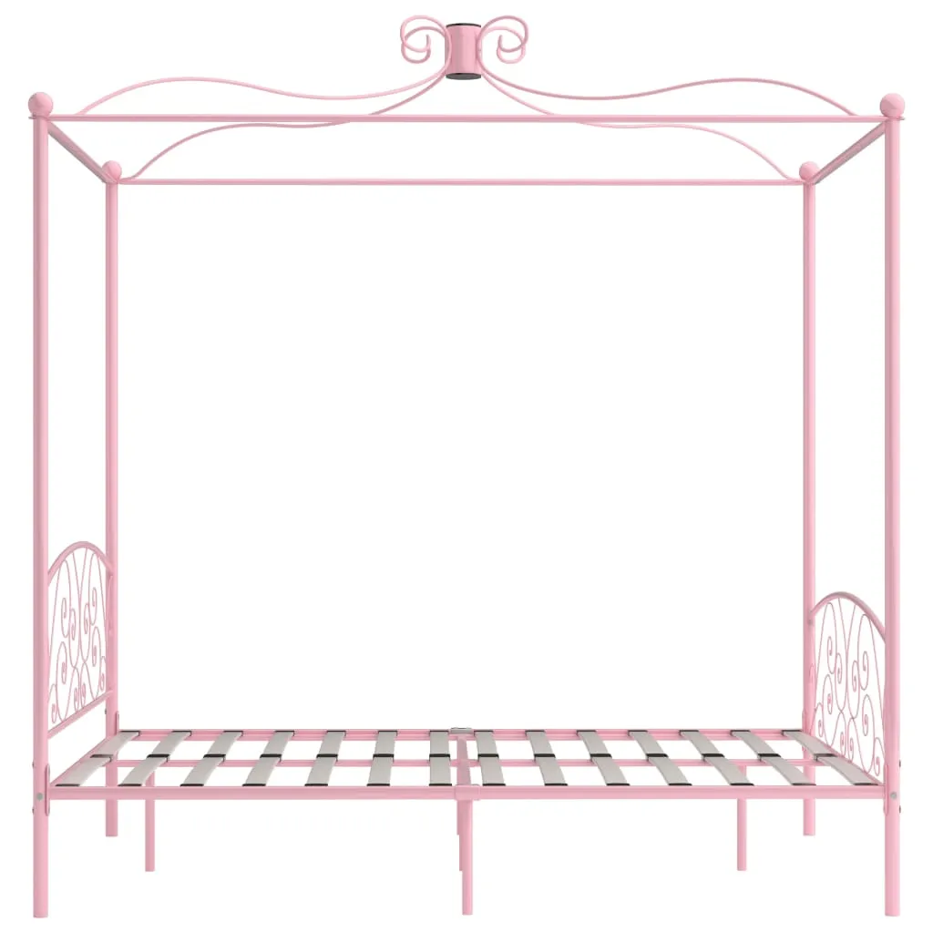 284489 vidaXL Canopy Bed Frame without Mattress Pink Metal 140x200 cm