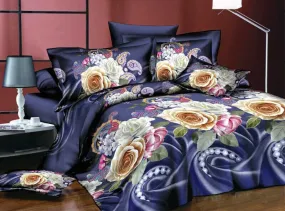 3D 4piece Bedding Set Duvet Cover Colorful Fitted Sheet Complete Floral Printed Set & 2 Pillowcases (300)