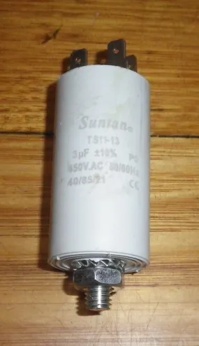 3uF 450Volt Motor Start/Run Capacitor with Bolt - Part # 3WTR450