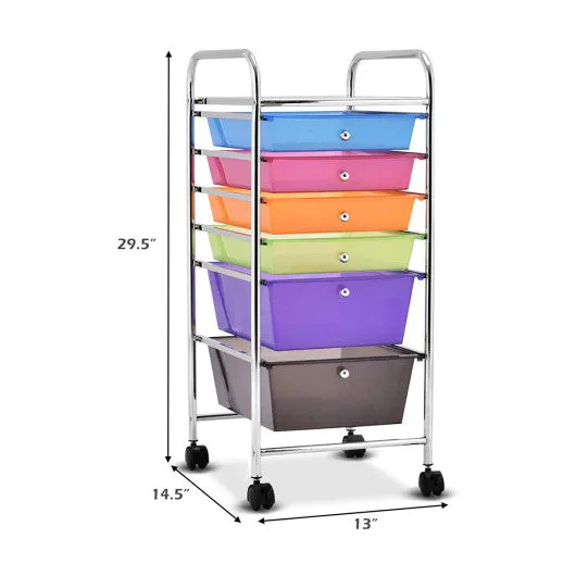 6 Drawers Rolling Storage Cart Organizer-Transparent Multicolor