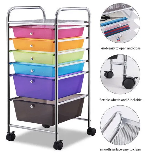 6 Drawers Rolling Storage Cart Organizer-Transparent Multicolor