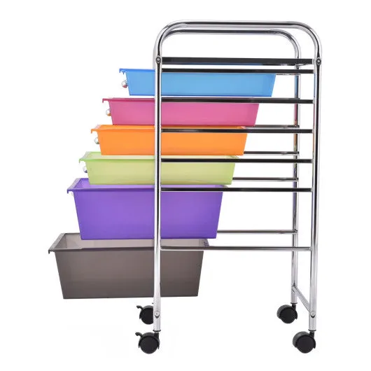 6 Drawers Rolling Storage Cart Organizer-Transparent Multicolor