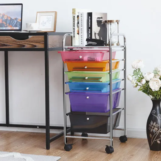 6 Drawers Rolling Storage Cart Organizer-Transparent Multicolor