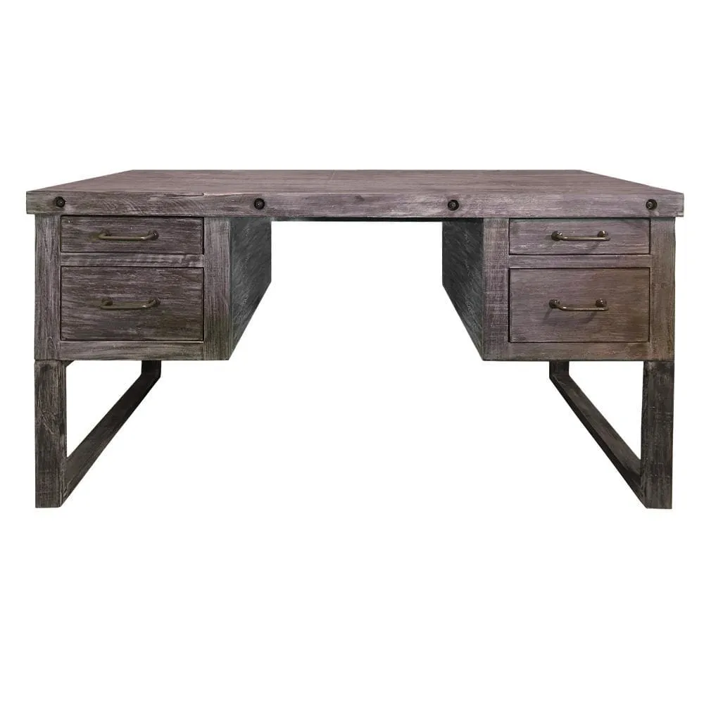 61" 4-Drawer Wooden Home Office Desk with Sled Leg Support, Distressed Brown By The Urban Port