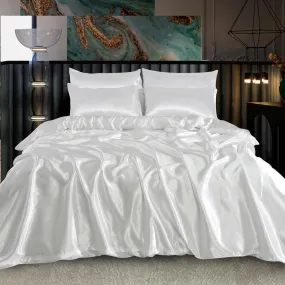 6PC White Satin Bedding Set – Luxurious Duvet, Fitted Sheet & Pillowcases