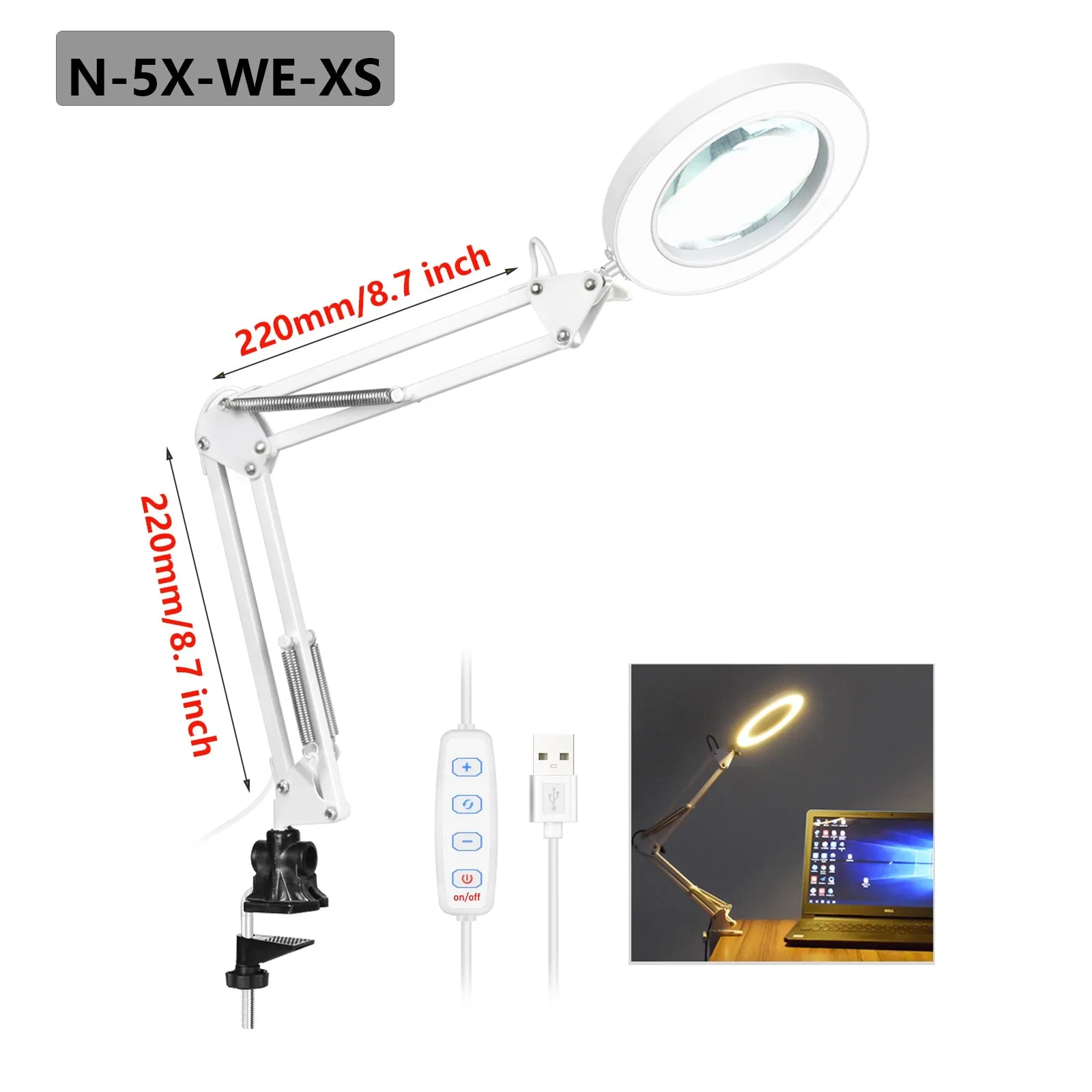 8W USB LED 3 Colors Table Lamp Dimming Desk Reading Light with 5X Large Magnifying Glass Magnifier Nail Beauty Light