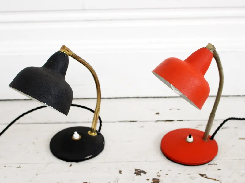 A French 1950's black metal & brass desklamp