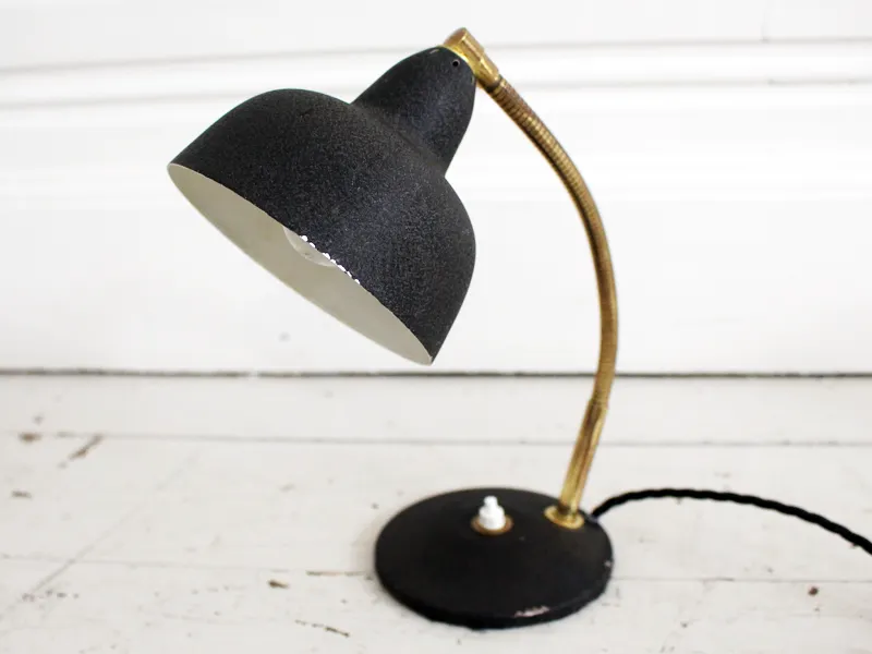 A French 1950's black metal & brass desklamp