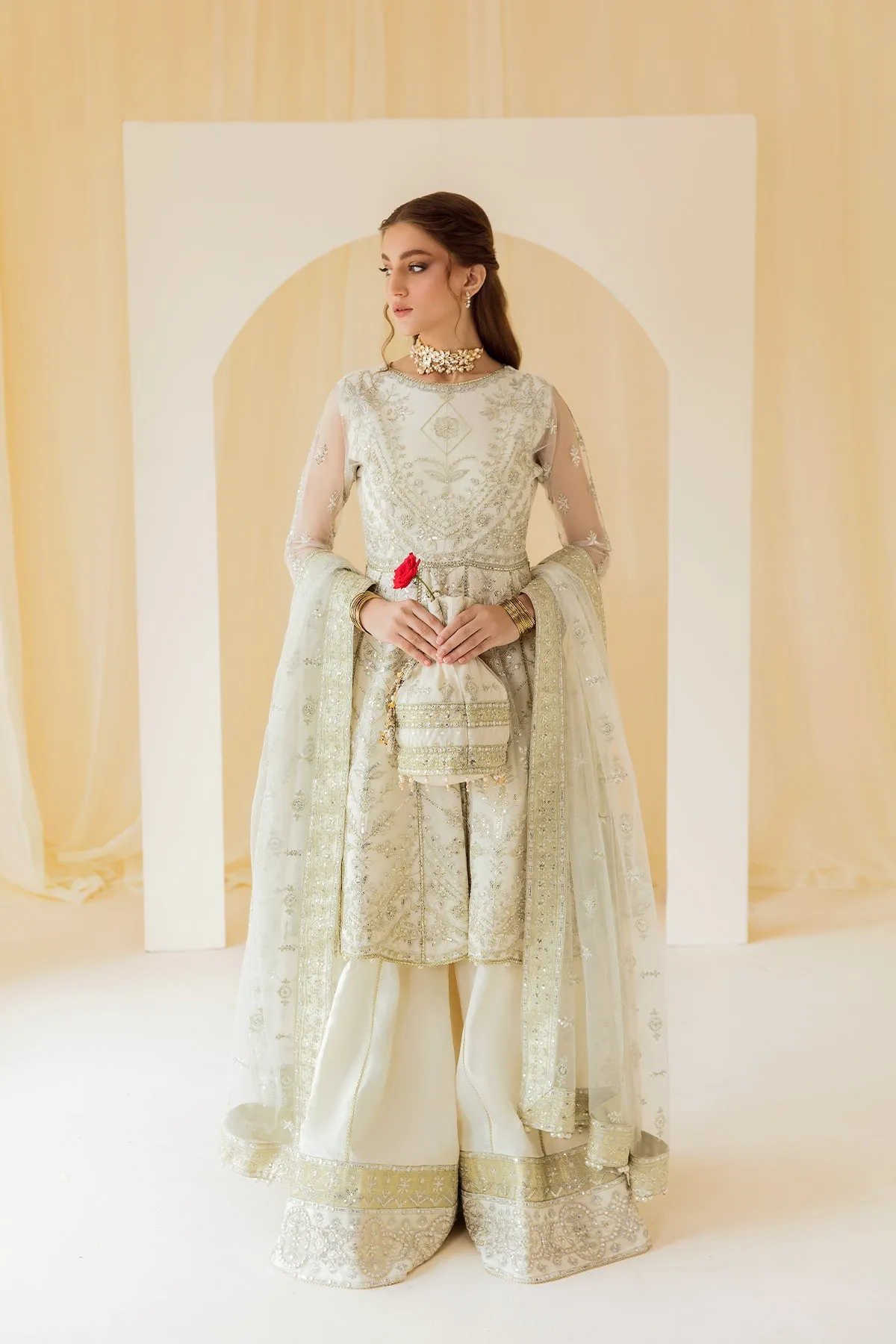 Alizeh Rang-e-Mehr Formal Collection – Embroidered Net White - V14D07