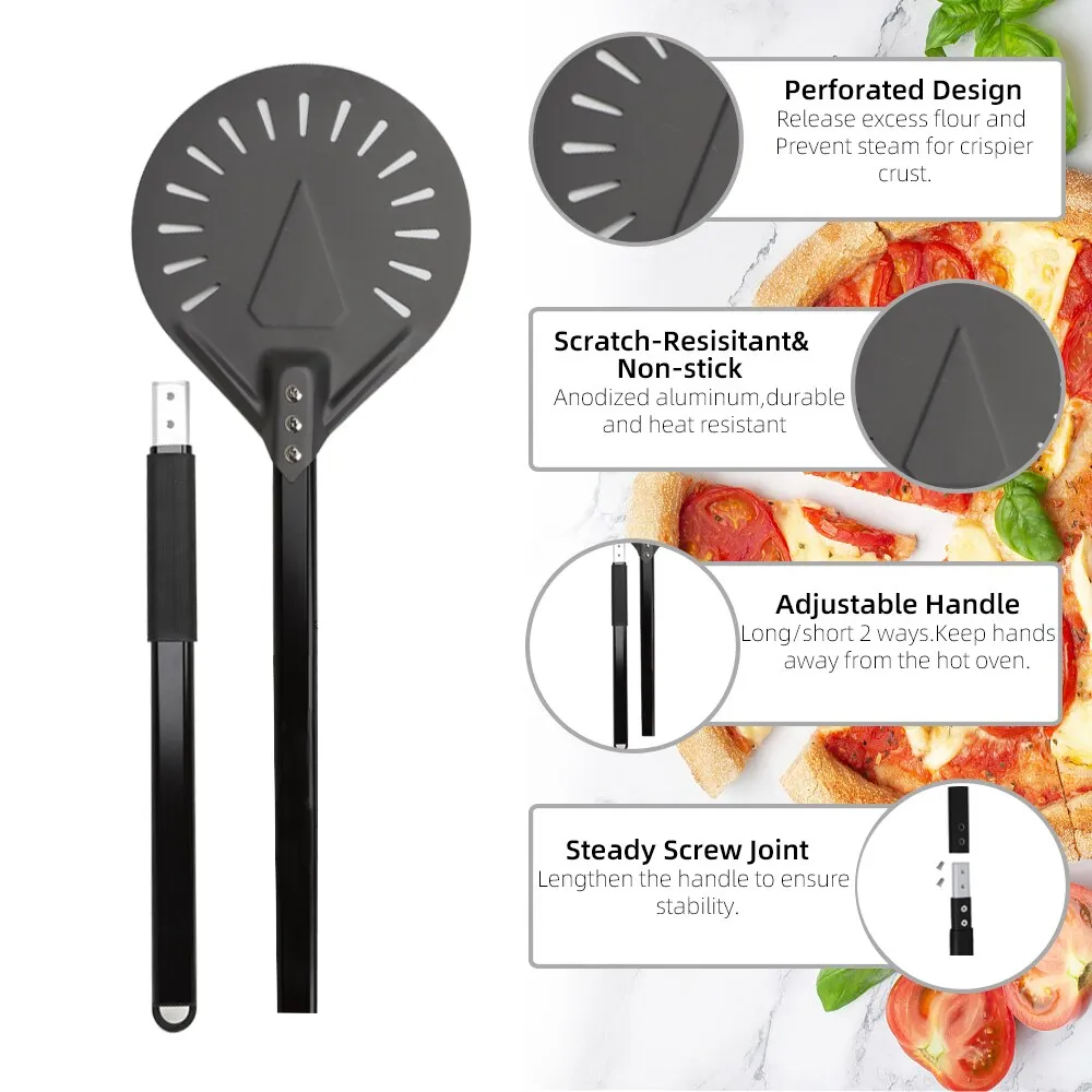 Anygleam Pizza Shovel 102.5cm Silver for Perforated Peel with Metal Handle Oven Turning Baking Accessory