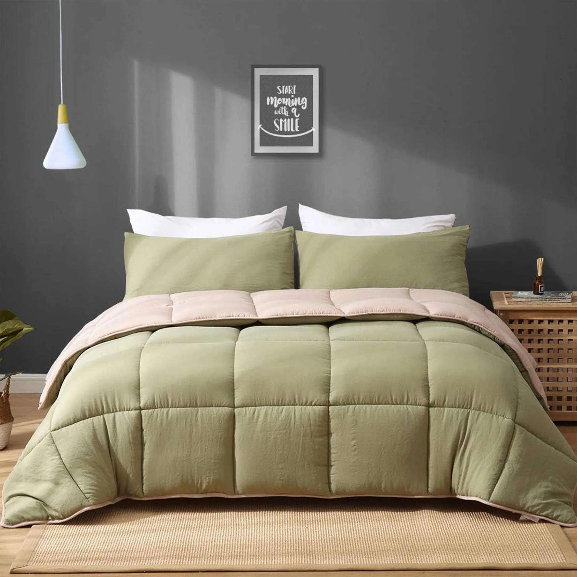 APSMILE Reversible All Season Down Alternative Full Queen Comforter, Green/Brown