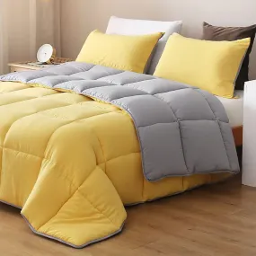 APSMILE Reversible Full/Queen Ultra Soft Microfiber Bed Comforter, Yellow/Gray