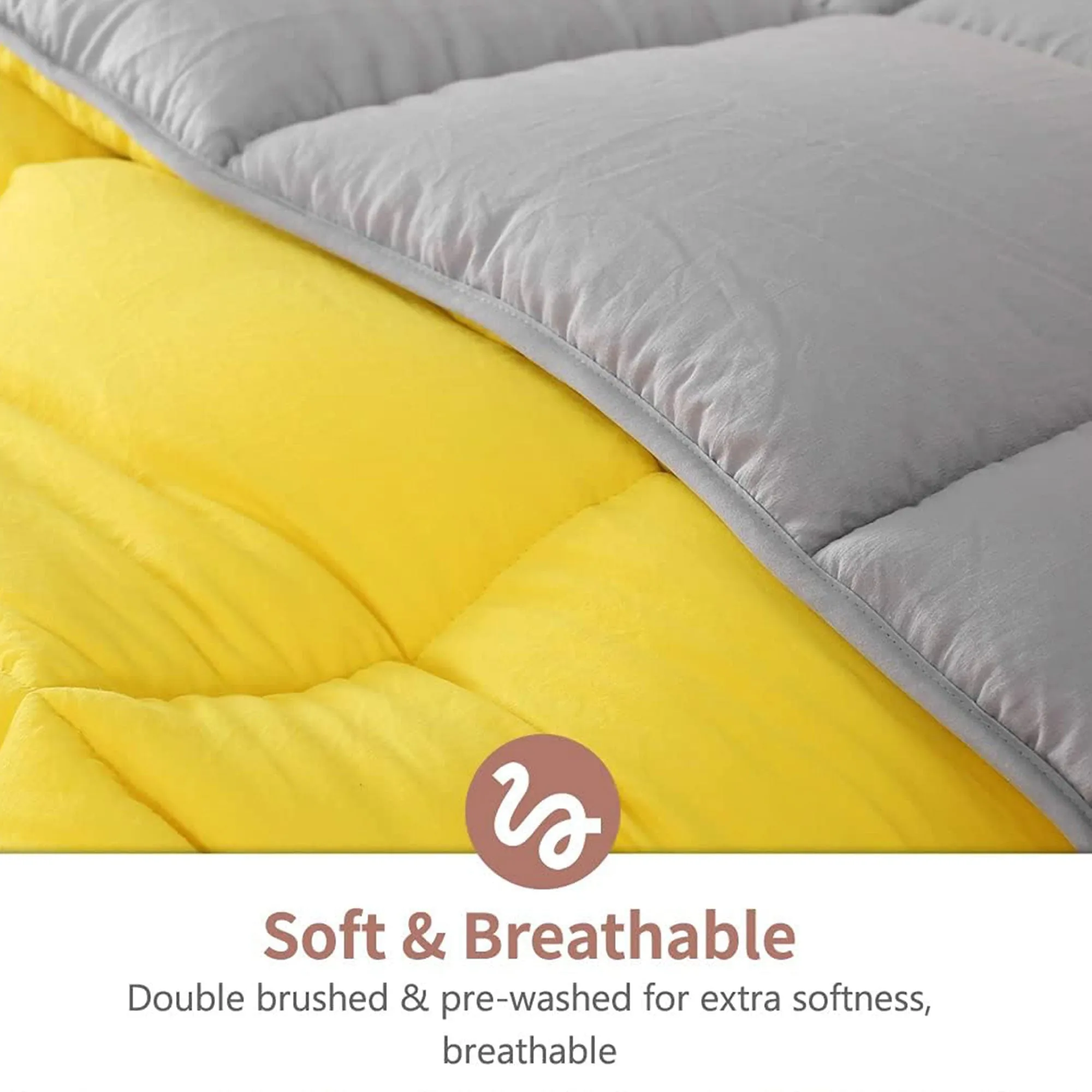 APSMILE Reversible Full/Queen Ultra Soft Microfiber Bed Comforter, Yellow/Gray