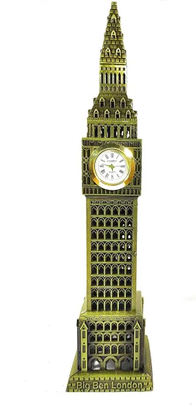 ARANRUPIN DECOR'' London Big Ben Clock Tower Metal Statue Clock Tower MINATURE Model in Metal. (H23XW5.5XL5.5) cm