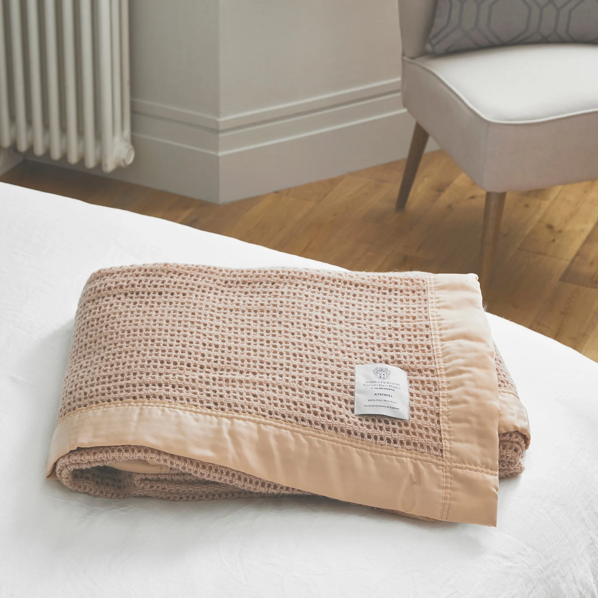 Atkincel Champagne Cellular Pure New Wool Blanket by John Hainsworth