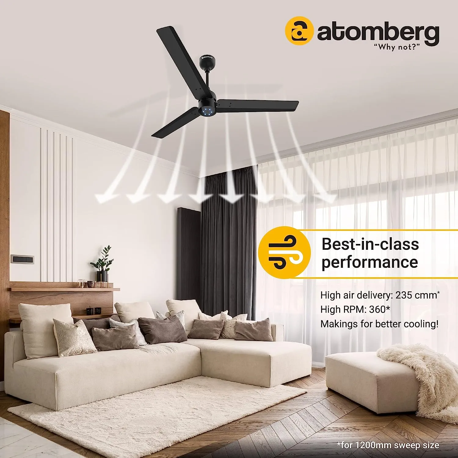 atomberg Renesa  1200mm BLDC Motor 5 Star Rated Sleek Ceiling Fans with Remote Control