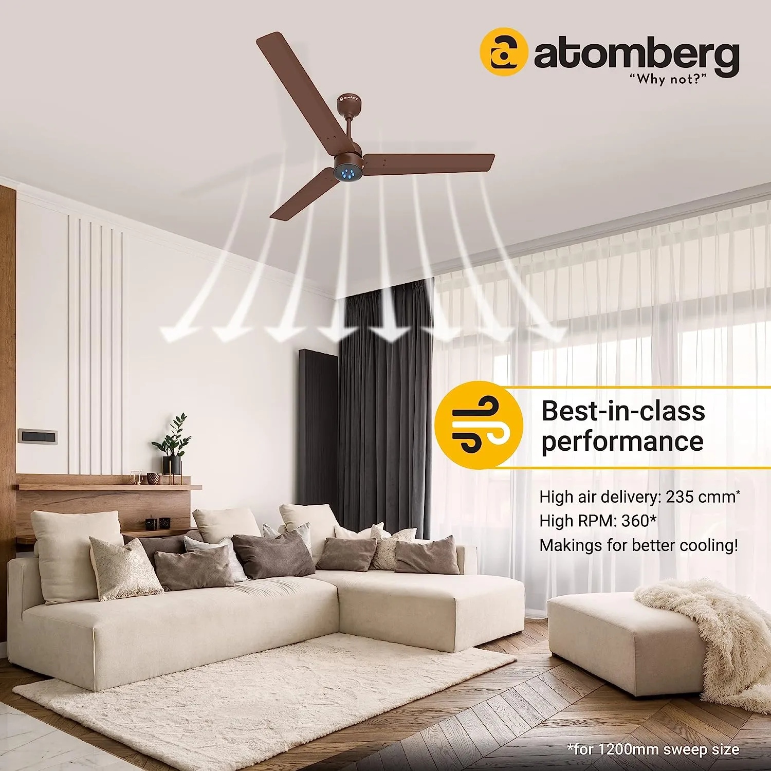 atomberg Renesa  1200mm BLDC Motor 5 Star Rated Sleek Ceiling Fans with Remote Control