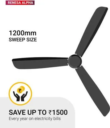 Atomberg Renesa Alpha 1200 mm 3 Blade Ceiling Fan Black