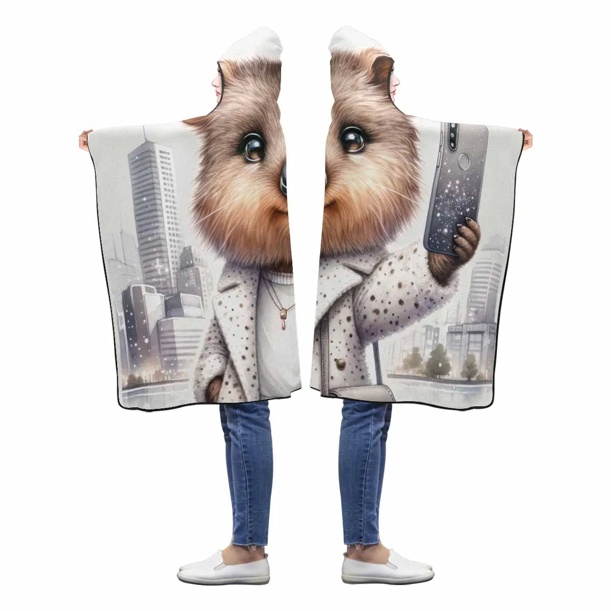 Australian Animal Quokka Awd1331  Hooded Blanket 60"x50"