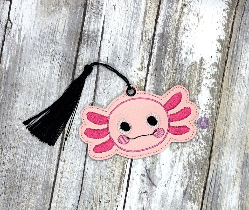 Axolotl head Bookmark/bag tag/ornament 4x4 machine embroidery design DIGITAL DOWNLOAD