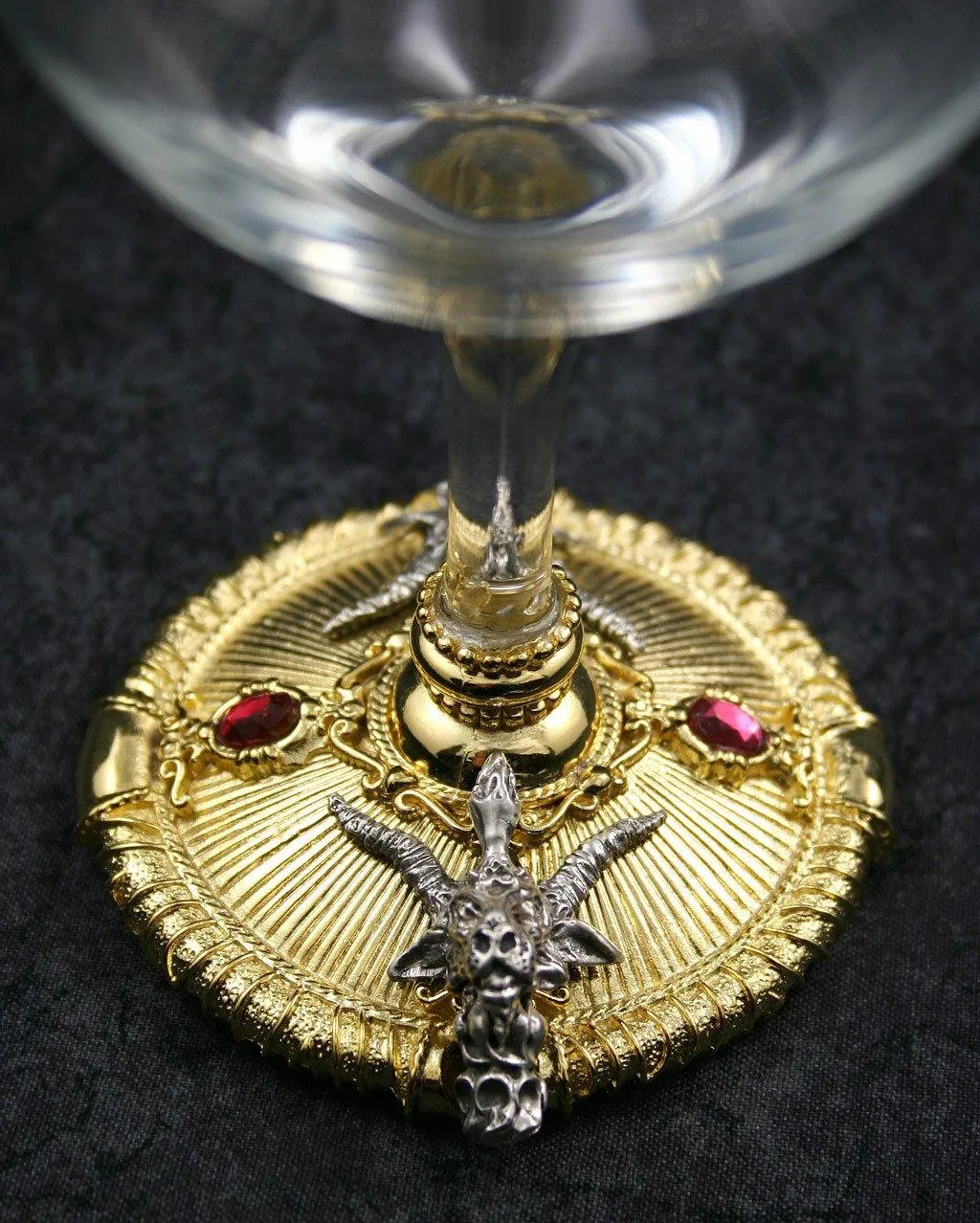 Baphomet Wine Glass - Gold-Plated with Red Stones