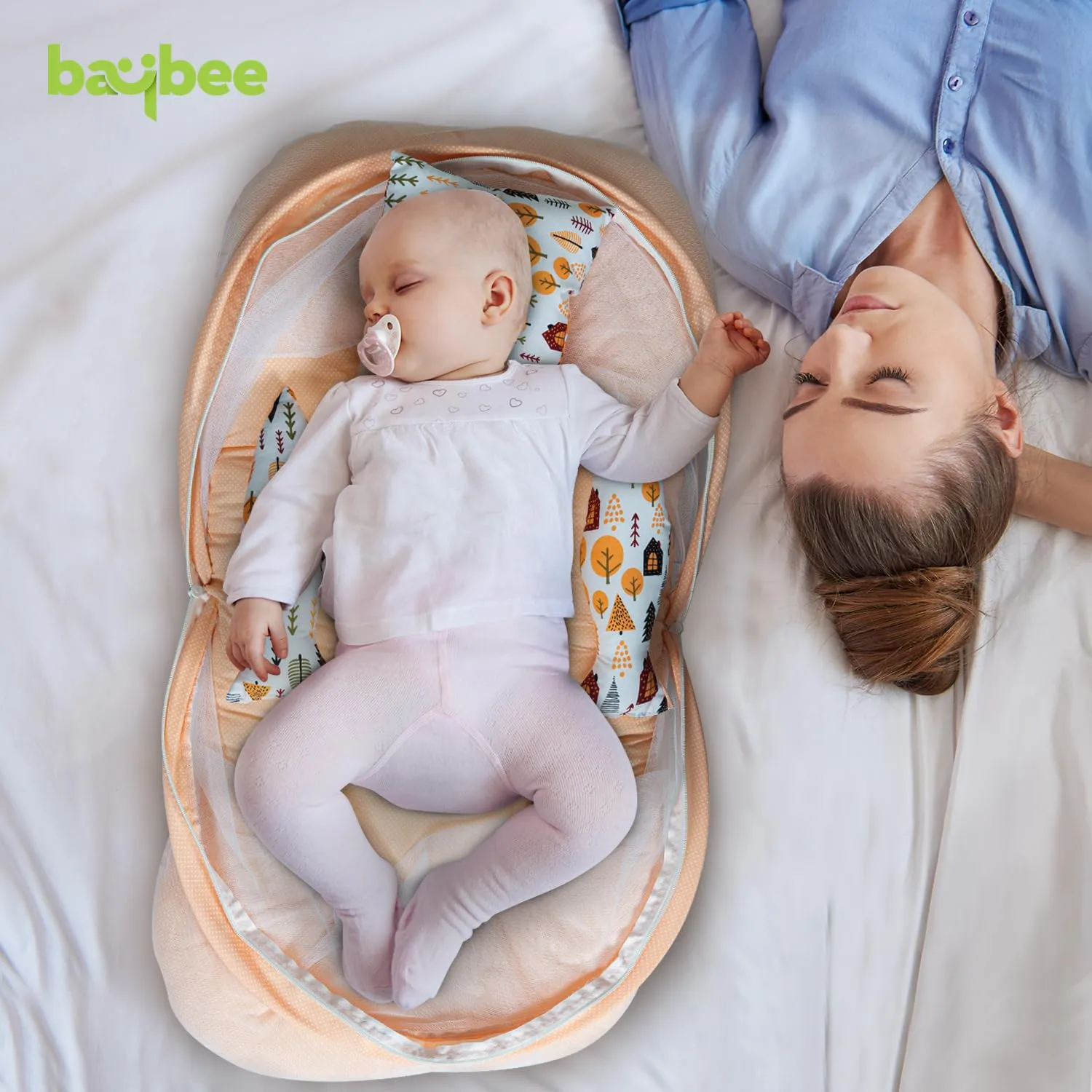 Baybee Baby Bedding Set for New Born Baby, Bed Mattress with Mosquito Net, Zip, Neck Pillow & 2 Bolsters