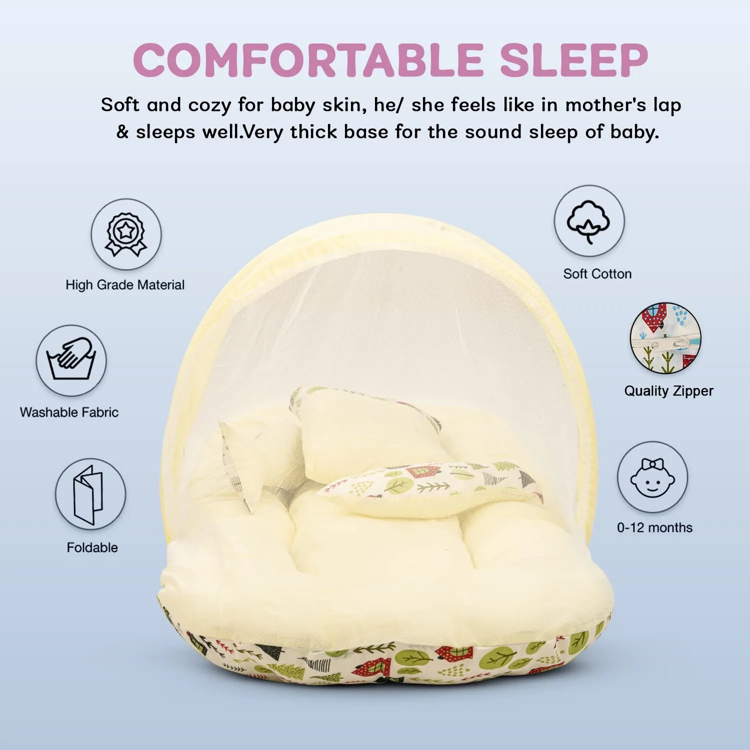 Baybee Baby Bedding Set for New Born Baby, Bed Mattress with Mosquito Net, Zip, Neck Pillow & 2 Bolsters