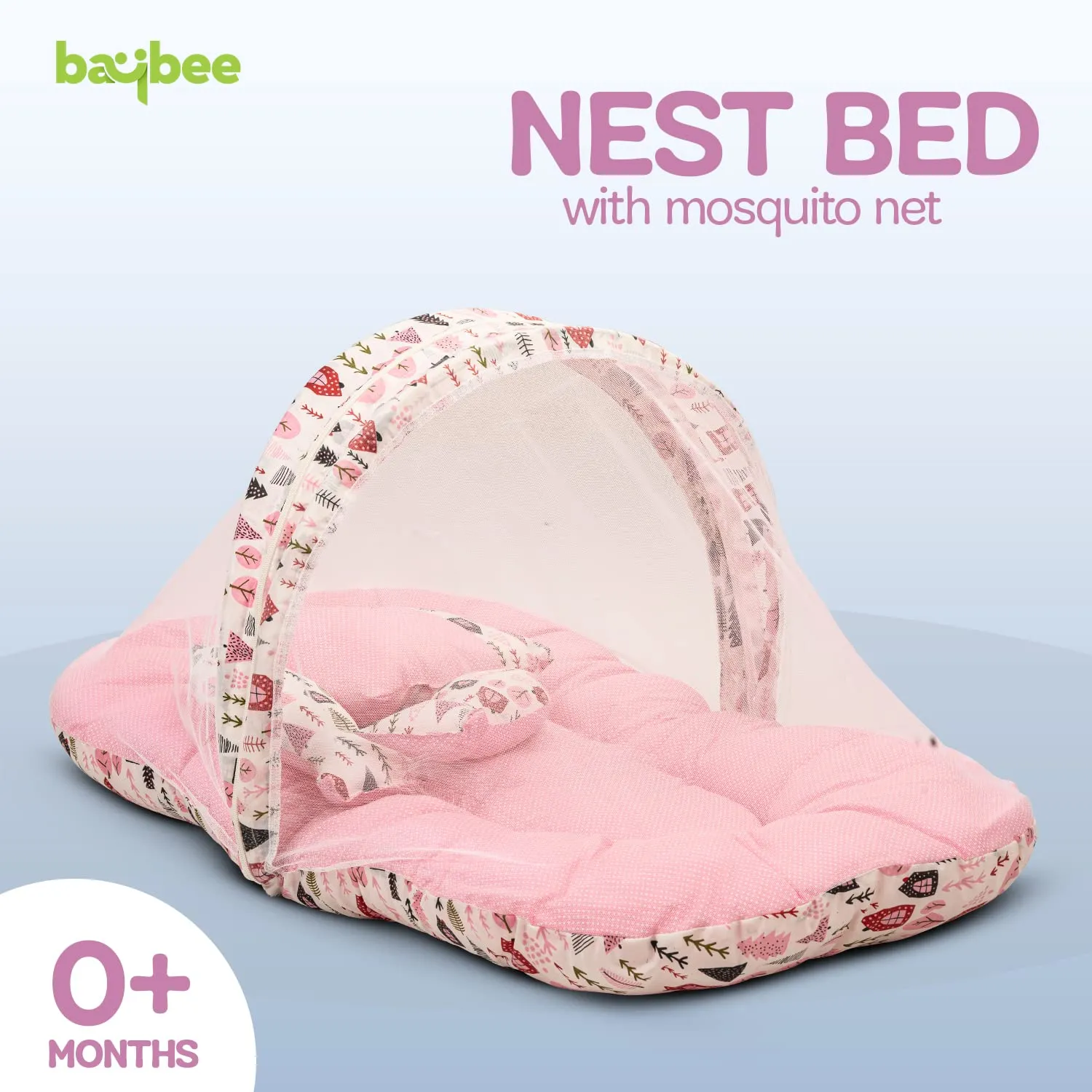 Baybee Baby Bedding Set for New Born Baby, Bed Mattress with Mosquito Net, Zip, Neck Pillow & 2 Bolsters