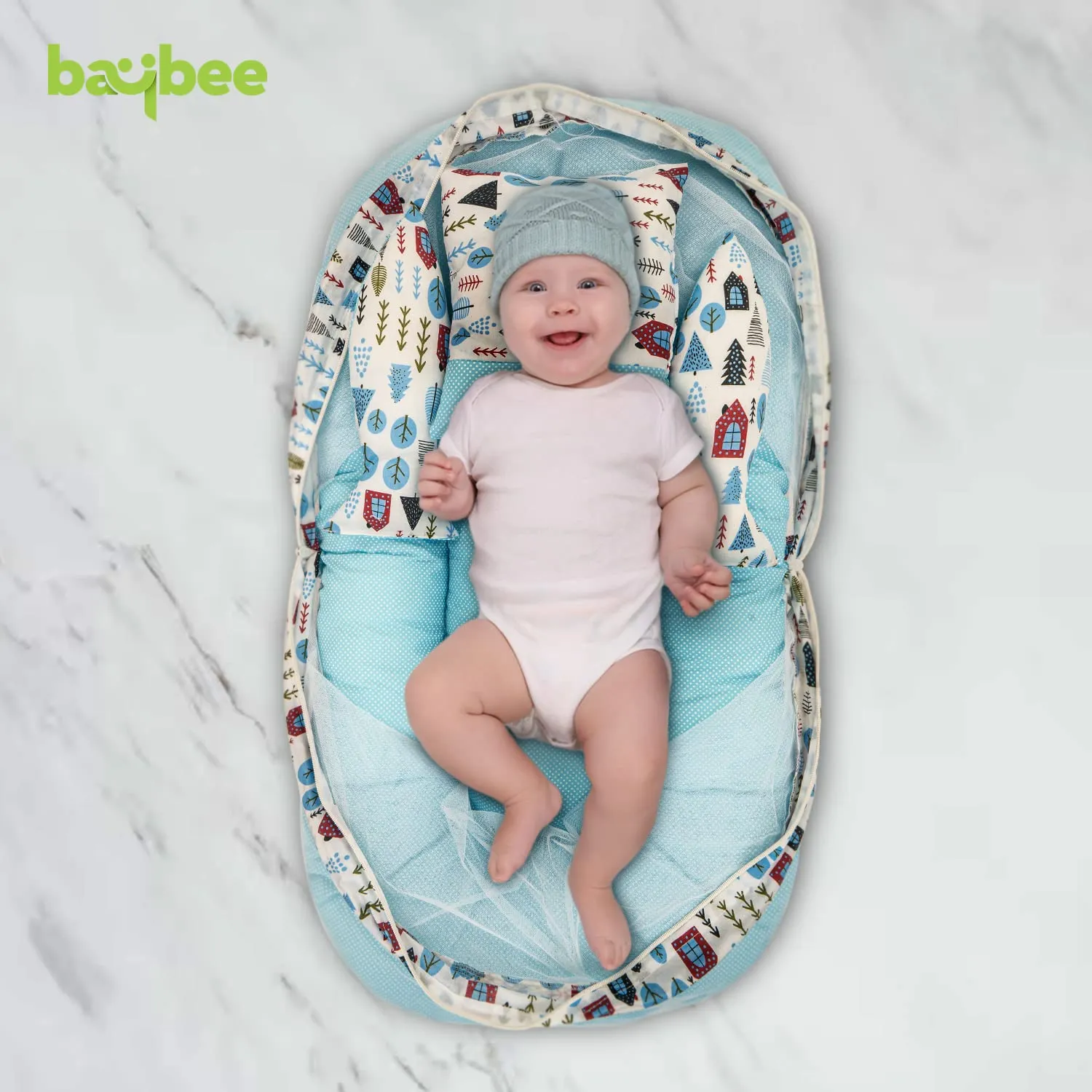 Baybee Baby Bedding Set for New Born Baby, Bed Mattress with Mosquito Net, Zip, Neck Pillow & 2 Bolsters