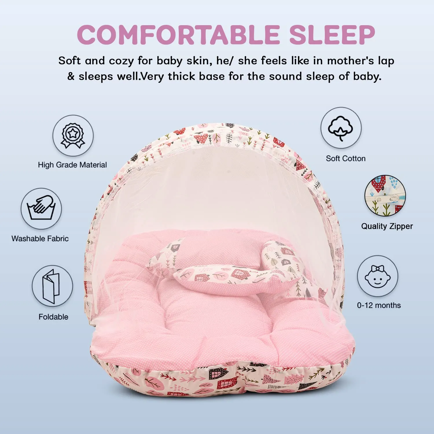 Baybee Baby Bedding Set for New Born Baby, Bed Mattress with Mosquito Net, Zip, Neck Pillow & 2 Bolsters