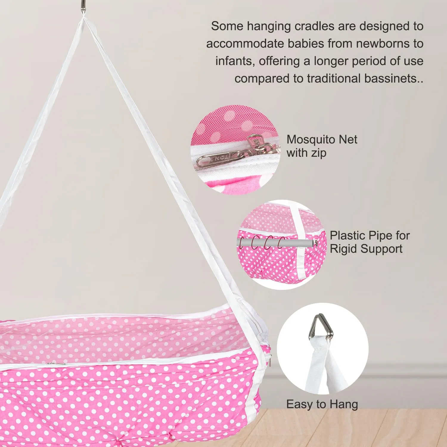 BAYBEE Cotton Baby Hanging Cradle for New Born Baby, Baby Cradle with Mosquito Net & Spring