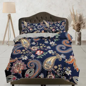 Blue paisley duvet cover set, aesthetic room decor bedding set full, king, queen size, abstract boho bedspread, shabby chic bedding