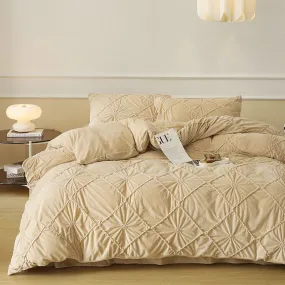 Boho Braided Velvet Bedding Set / Beige