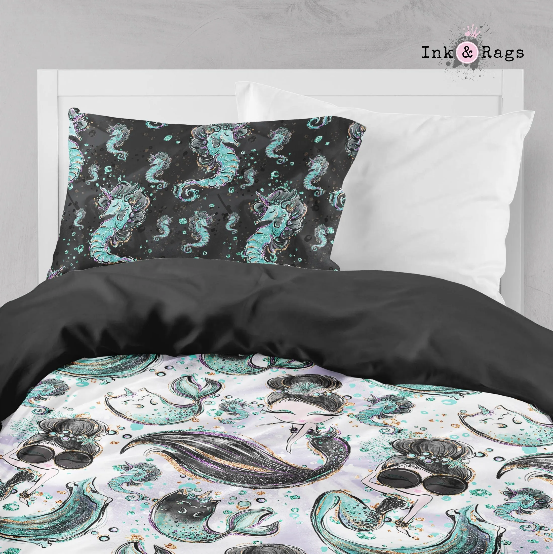 Breakfast At Tiffany Audrey Mermaid Caticorn Seahorse Crib and Toddler Bedding Collection