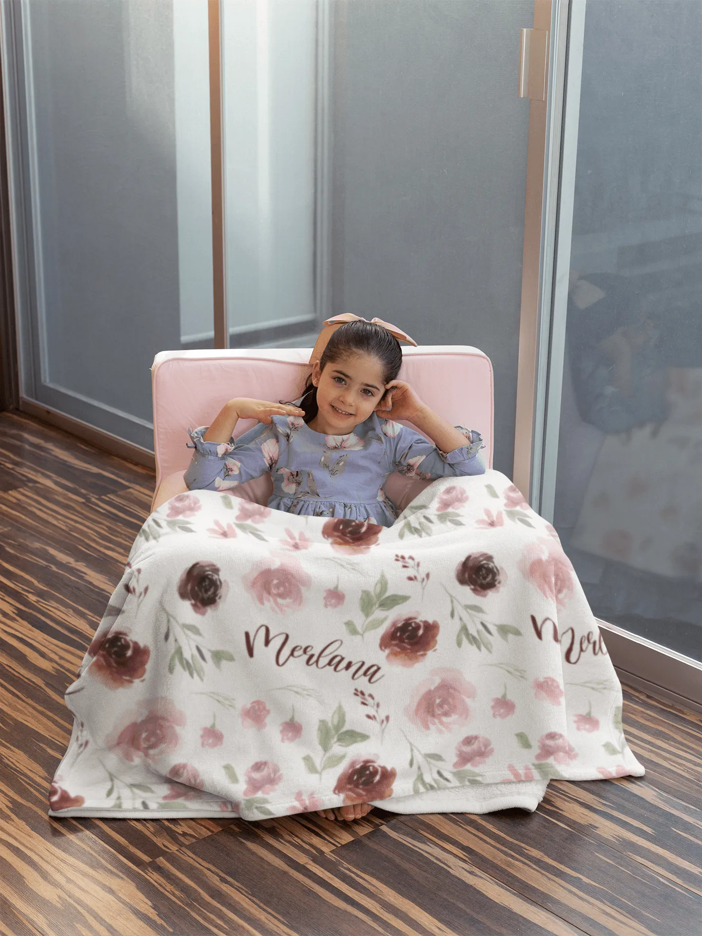 Burgundy Blush Floral Personalized Minky Blanket (Plush Minky)