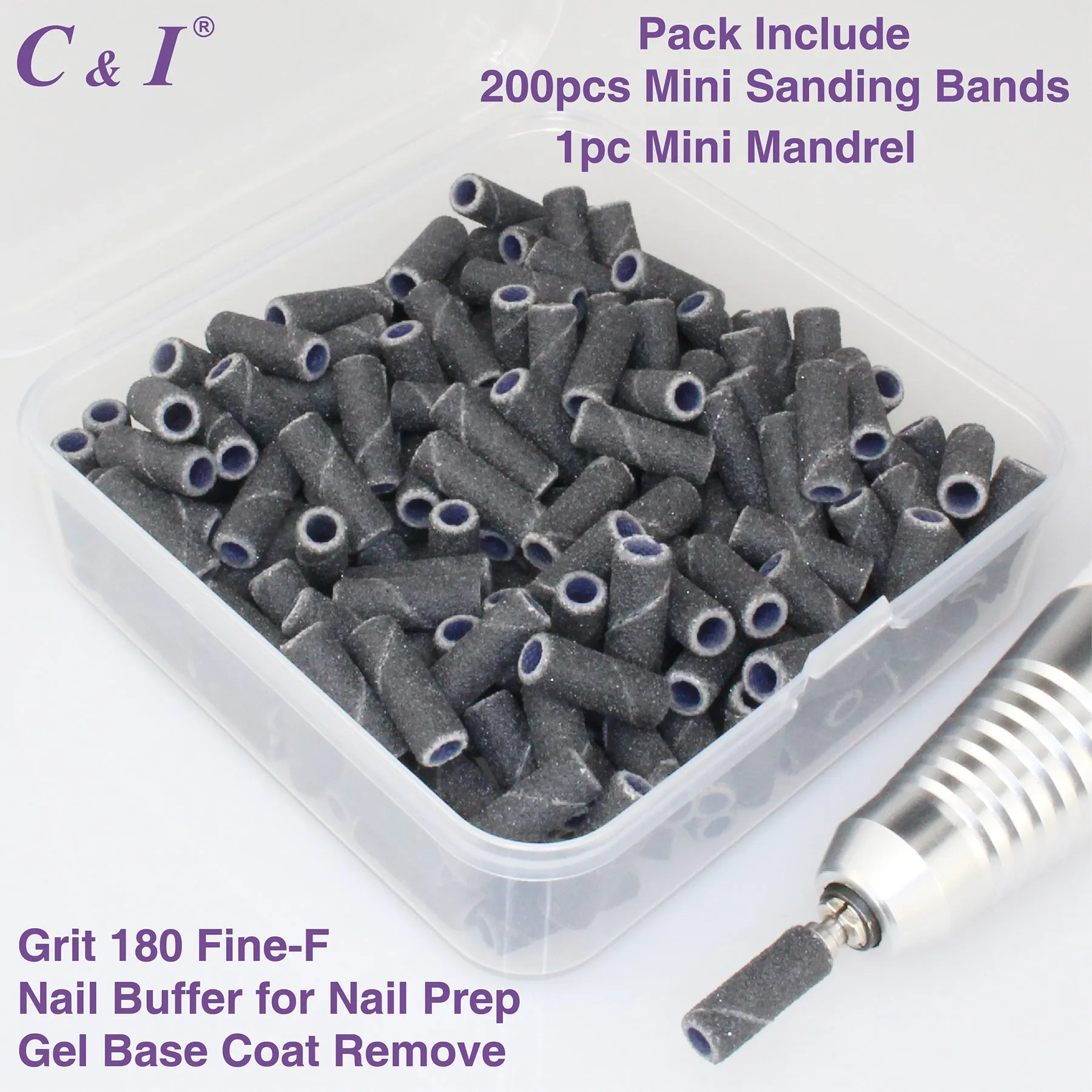 C & I Nail Drill Bit Set Small Sanding Bands 200pcs & Slim Mandrel 1pc Acrylic Gel Nail File Fake Nails Shaping Cuticle Care Nail Prep Efile Nail Supplies for Nail Techs