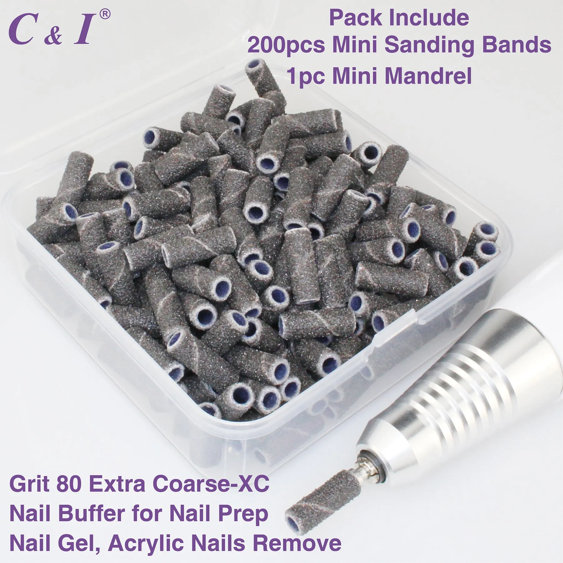 C & I Nail Drill Bit Set Small Sanding Bands 200pcs & Slim Mandrel 1pc Acrylic Gel Nail File Fake Nails Shaping Cuticle Care Nail Prep Efile Nail Supplies for Nail Techs