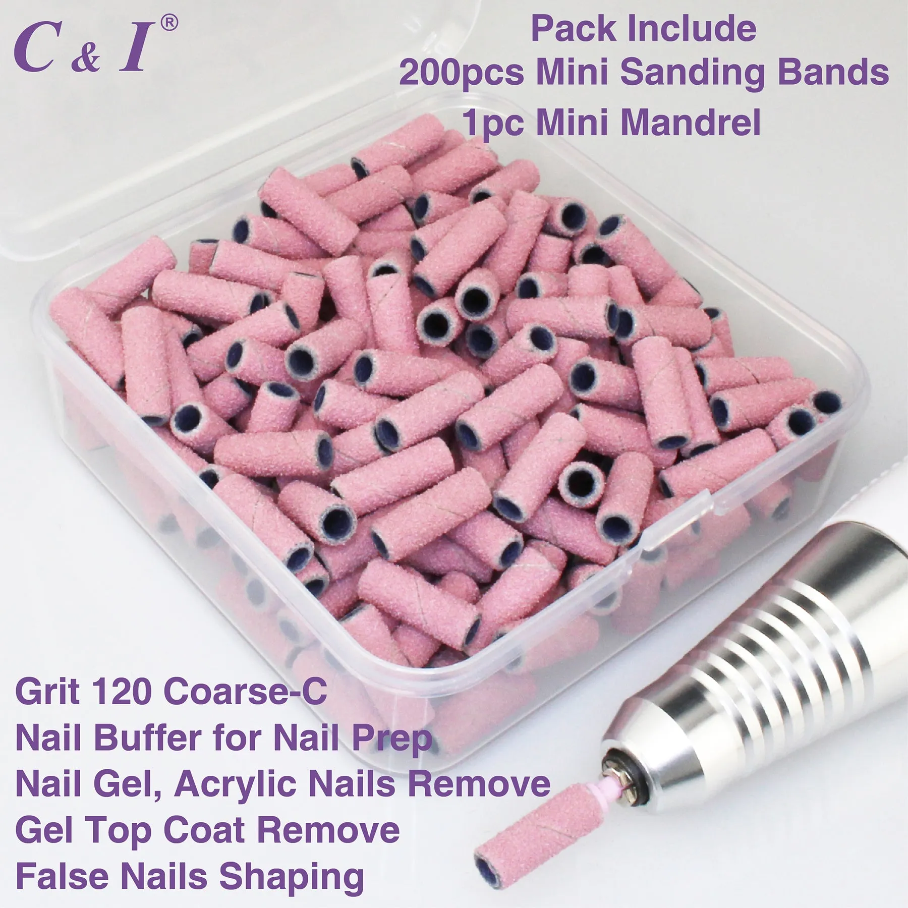 C & I Nail Drill Bit Set Small Sanding Bands 200pcs & Slim Mandrel 1pc Acrylic Gel Nail File Fake Nails Shaping Cuticle Care Nail Prep Efile Nail Supplies for Nail Techs