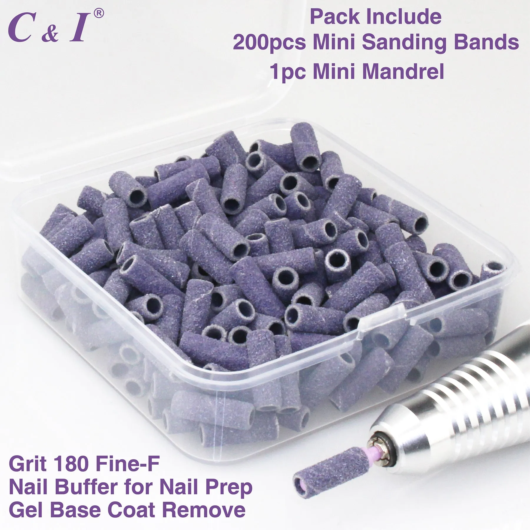 C & I Nail Drill Bit Set Small Sanding Bands 200pcs & Slim Mandrel 1pc Acrylic Gel Nail File Fake Nails Shaping Cuticle Care Nail Prep Efile Nail Supplies for Nail Techs