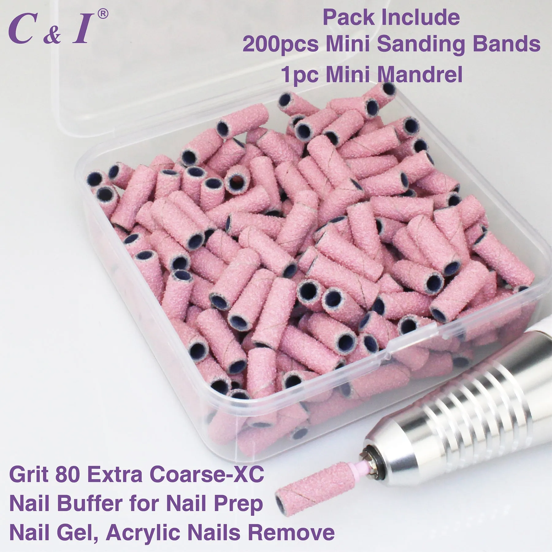 C & I Nail Drill Bit Set Small Sanding Bands 200pcs & Slim Mandrel 1pc Acrylic Gel Nail File Fake Nails Shaping Cuticle Care Nail Prep Efile Nail Supplies for Nail Techs