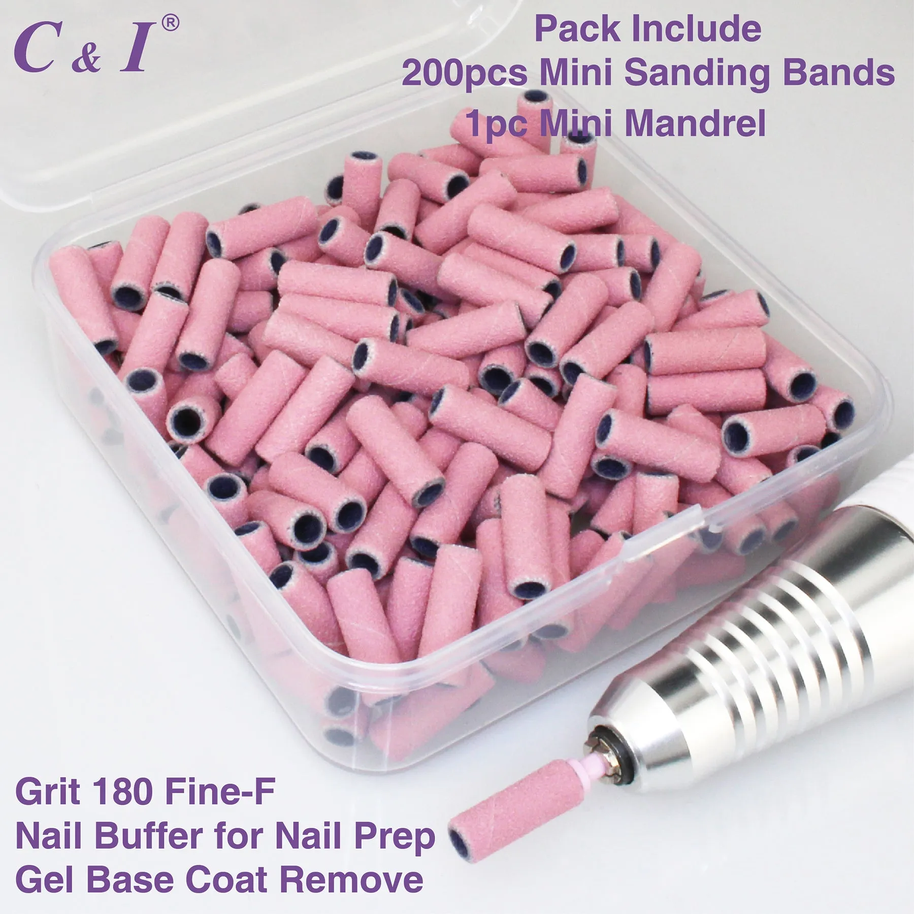 C & I Nail Drill Bit Set Small Sanding Bands 200pcs & Slim Mandrel 1pc Acrylic Gel Nail File Fake Nails Shaping Cuticle Care Nail Prep Efile Nail Supplies for Nail Techs